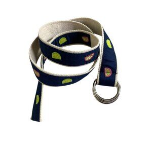 J. Crew Navy Cream Novelty Lime Orange Belt size Medium Large Cotton‎ D Ring